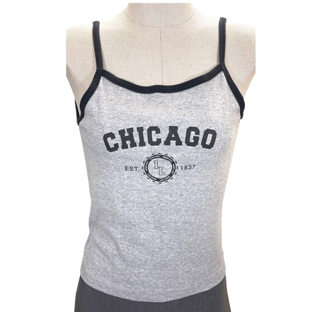 Vintage Chicago Grey & Black Strappy Tank ~ Pride back to 1837 Represent Sz Sm